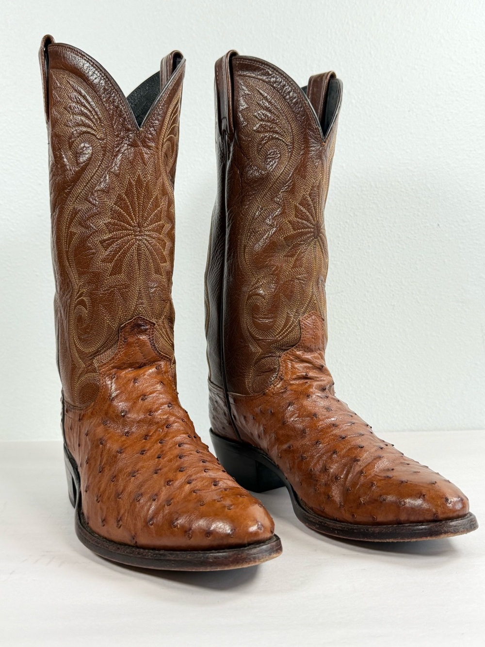 Dan Post Men’s Exotic Cowboy Boots Size 9.5 D Full Quill Ostrich brown